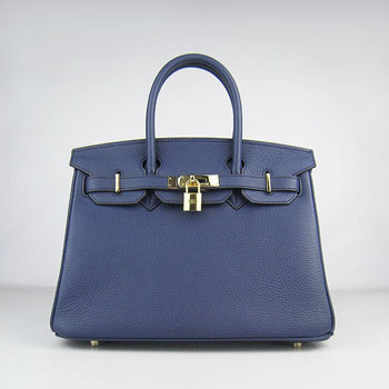 Hermes Birkin 30Cm Togo Leather Handbags Dark Blue Gold